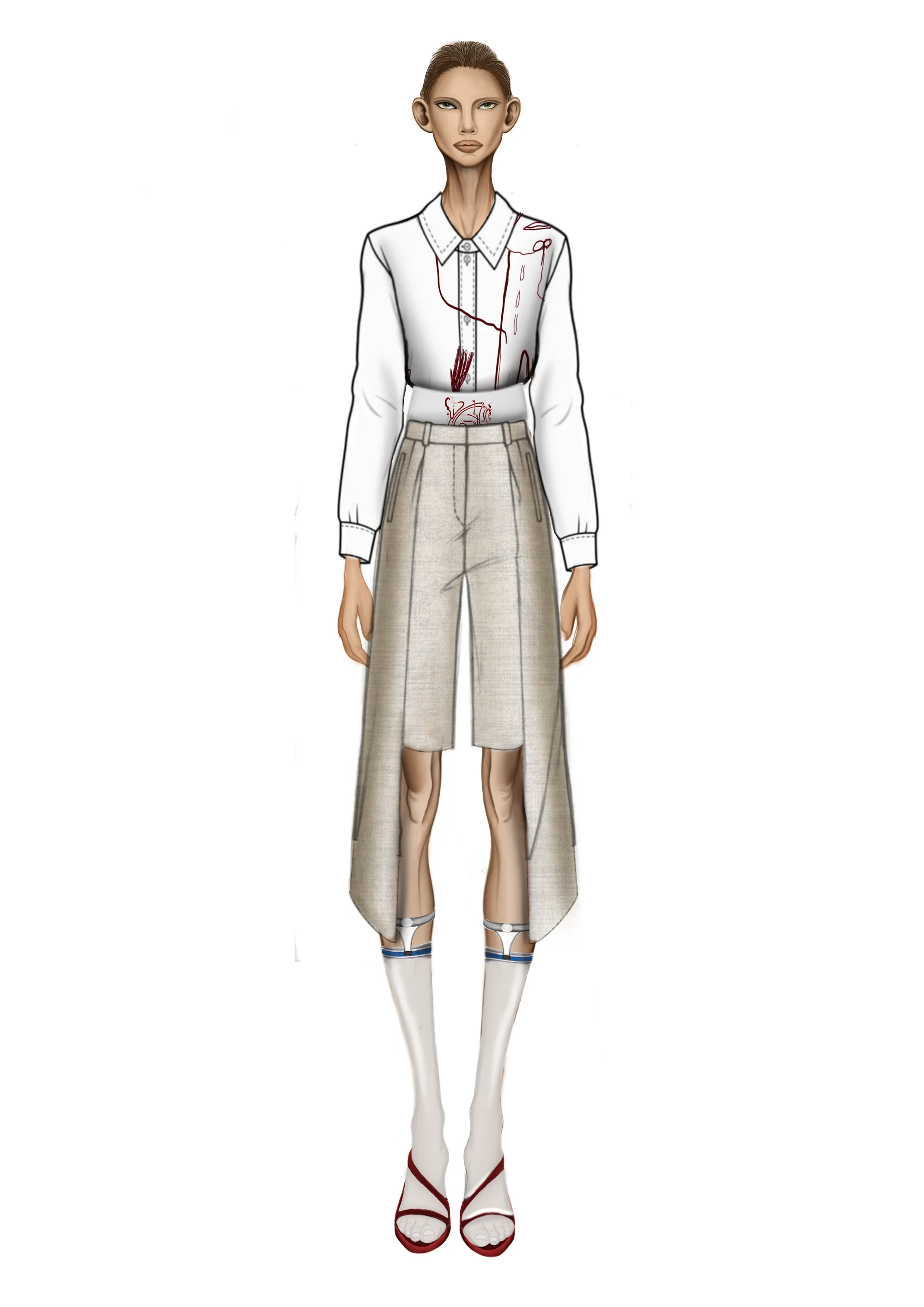Camisa branca e bermuda de alfaiataria.