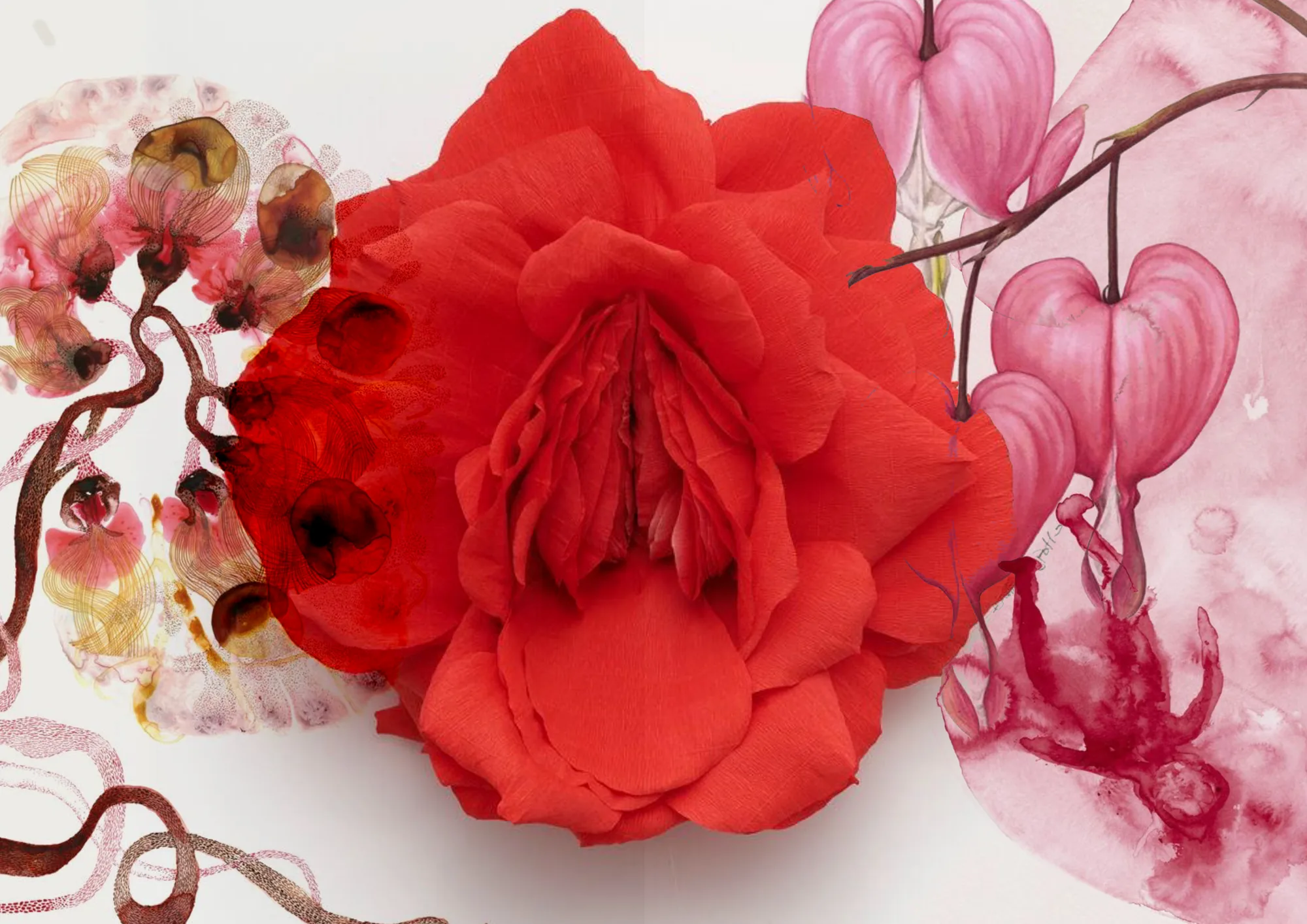 Flor vermelha e coração-sangrento.